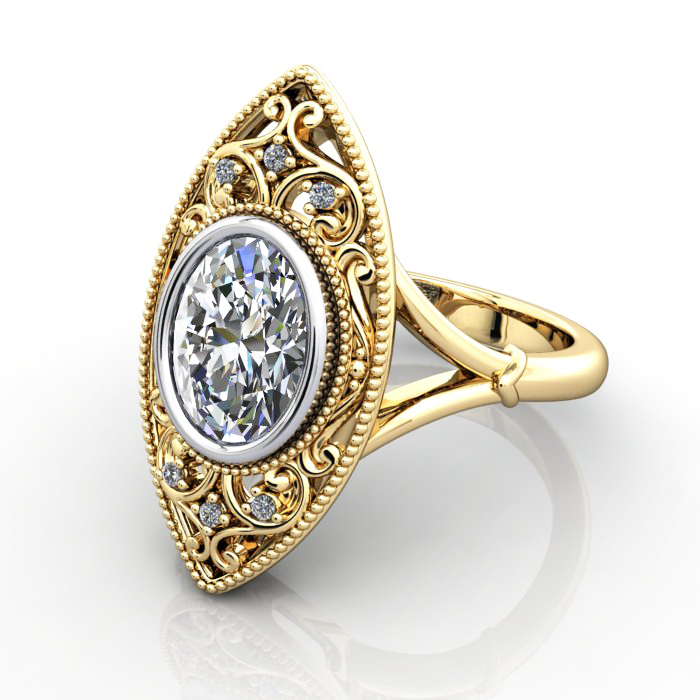 Oval Cut Vintage Diamond Ring Yellow Gold RV5 LF