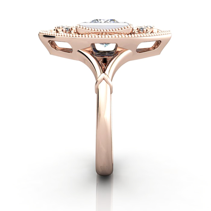 Princess Cut Vintage Diamond Ring Rose Gold RV5 SV