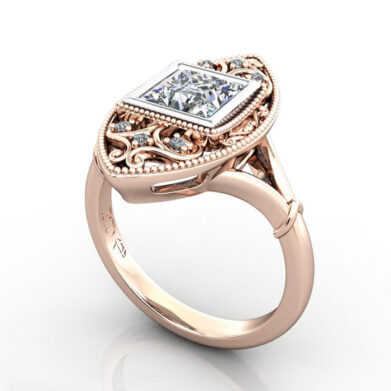 Thumb Princess Cut Vintage Diamond Ring Rose Gold RV5 3D