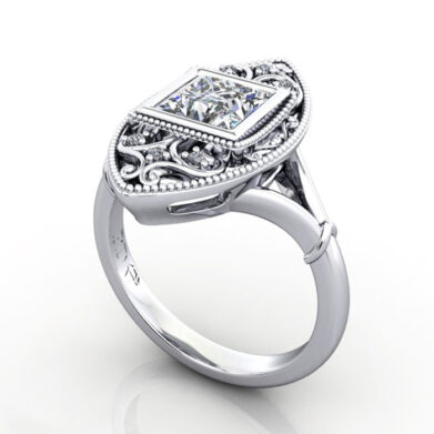 Thumb Princess Cut Vintage Diamond Ring White Gold RV5 3D