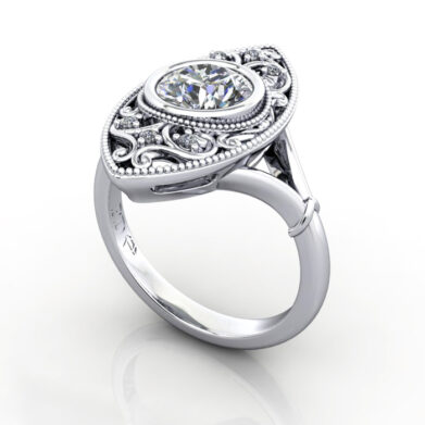 Round Brilliant Vintage Diamond Ring Platinum RV5 3D