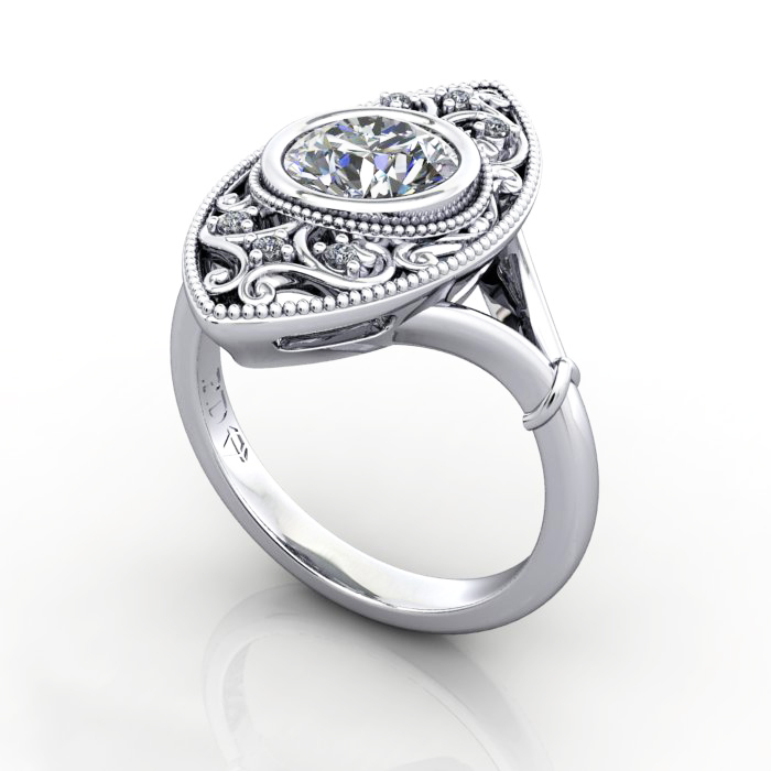 Round Brilliant Vintage Diamond Ring Platinum RV5 3D