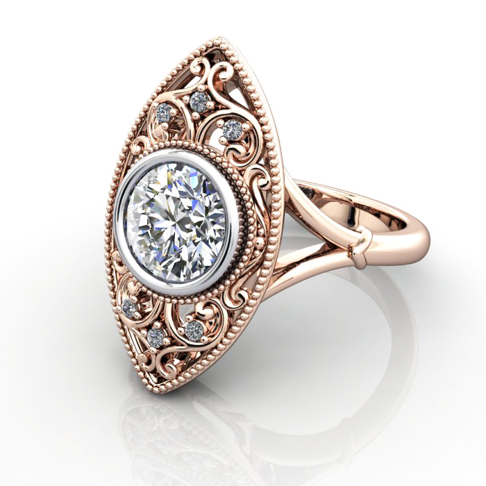 Round Brilliant Vintage Diamond Ring Rose Gold RV5 LF