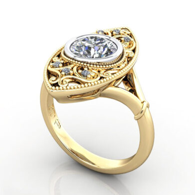 Thumb Round Brilliant Vintage Diamond Ring Yellow Gold RV5 3D