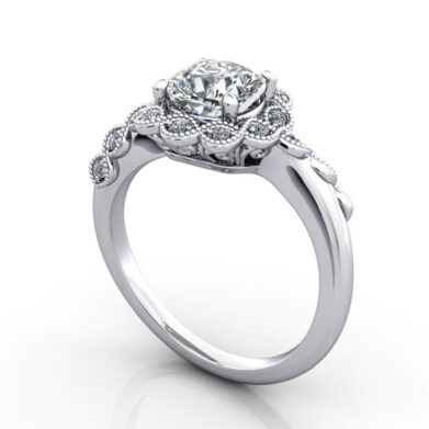 Thumb Cushion Cut Vintage Diamond Ring Platinum RV6 3D
