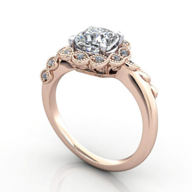 Thumb Cushion Cut Vintage Diamond Ring Rose Gold RV6 3D