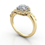 Cushion Cut Vintage Diamond Ring Yellow Gold RV6 3D