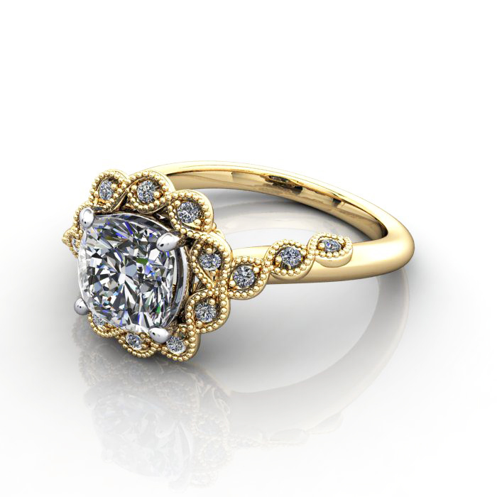 Cushion Cut Vintage Diamond Ring Yellow Gold RV6 LF