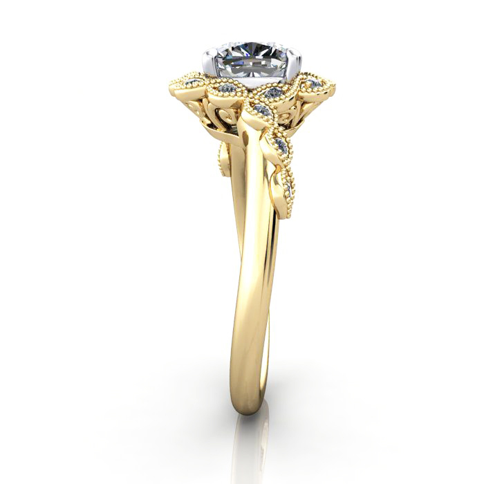 Cushion Cut Vintage Diamond Ring Yellow Gold RV6 SV