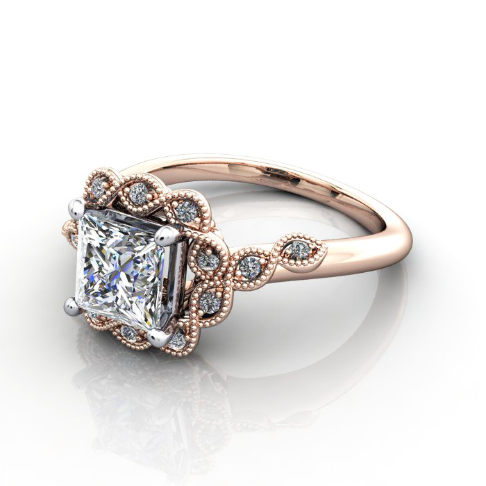 Princess Cut Vintage Diamond Ring Rose Gold RV6 LF