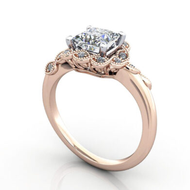 Thumb Princess Cut Vintage Diamond Ring Rose Gold RV6 3D