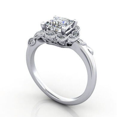 Thumb Princess Cut Vintage Diamond Ring White Gold RV6 3D