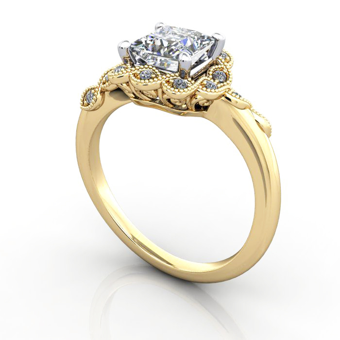 Princess Cut Vintage Diamond Ring Yellow Gold RV6 3D Princess Cut Vintage Diamond Ring Yellow Gold RV6 3D