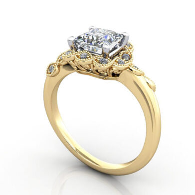 Thumb Princess Cut Vintage Diamond Ring Yellow Gold RV6 3D
