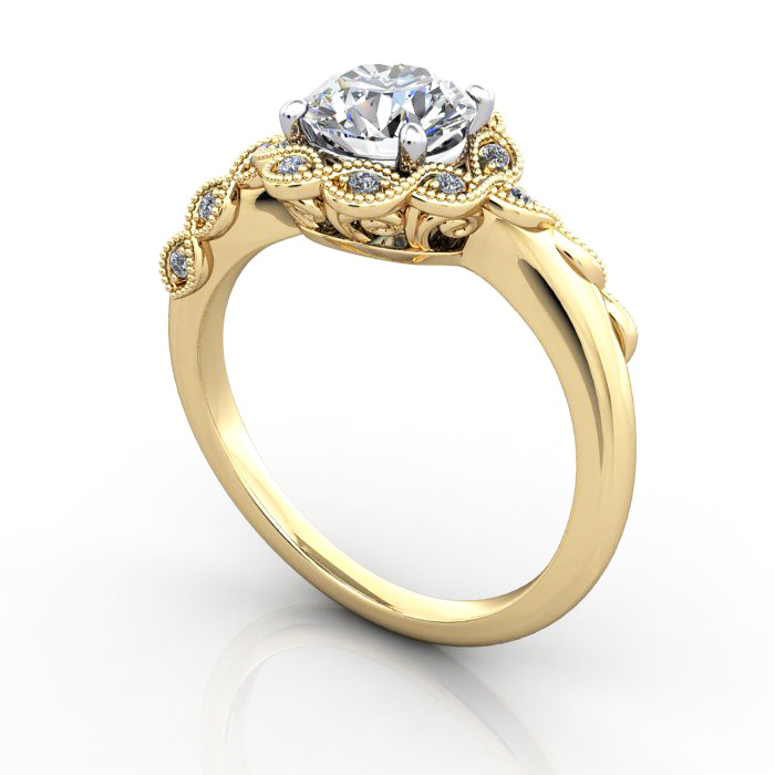Round Brilliant Vintage Diamond Ring Yellow Gold RV6 3D Round Brilliant Vintage Diamond Ring Yellow Gold RV6 3D