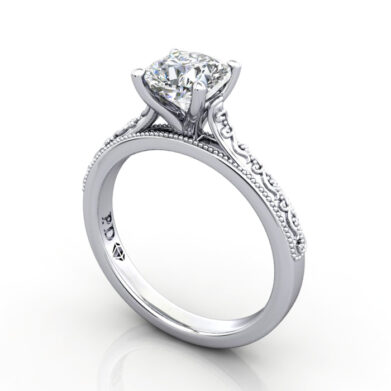 Cushion Cut Vintage Diamond Ring White Gold RV2 3D