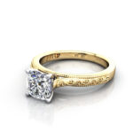 Cushion Cut Vintage Diamond Ring Yellow Gold RV2 LF