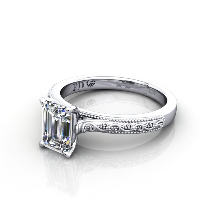 Emerald Cut Vintage Diamond Ring Platinum RV2 LF