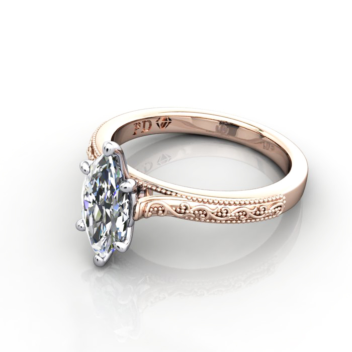 Marquise Cut Vintage Diamond Ring Rose Gold RV2 LF