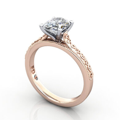 Oval Cut Vintage Diamond Ring Rose Gold RV2 3D