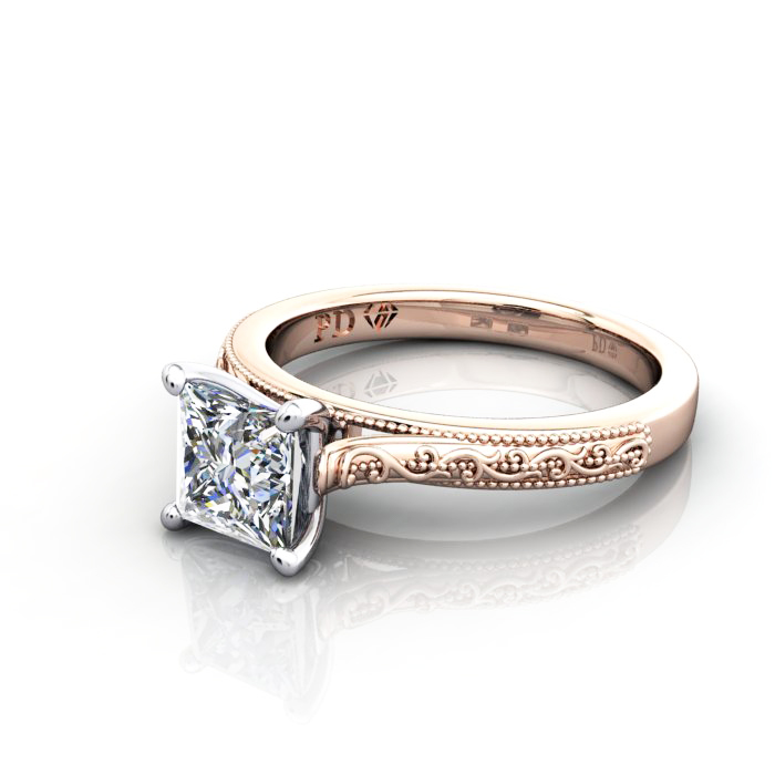 Princess Cut Vintage Diamond Ring Rose Gold RV2 LF
