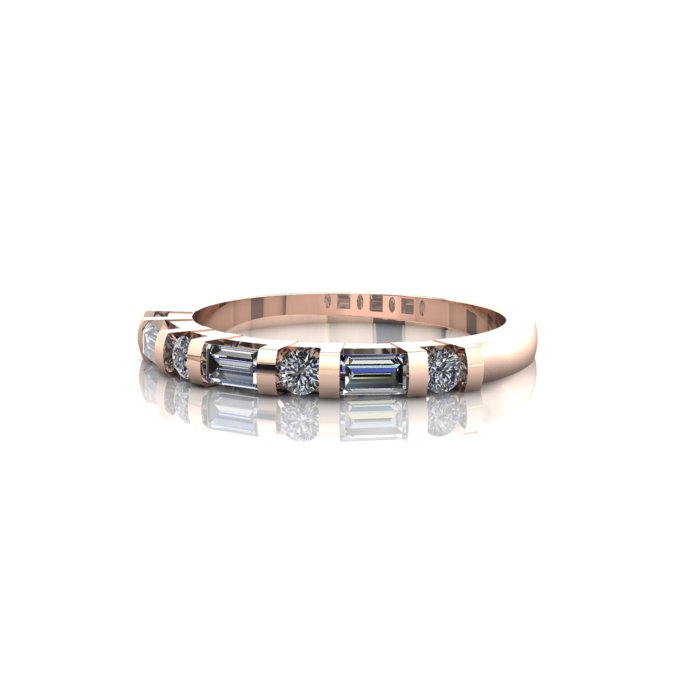 Round & Baguette Anniversary Diamond Ring Rose Gold RA3 LF