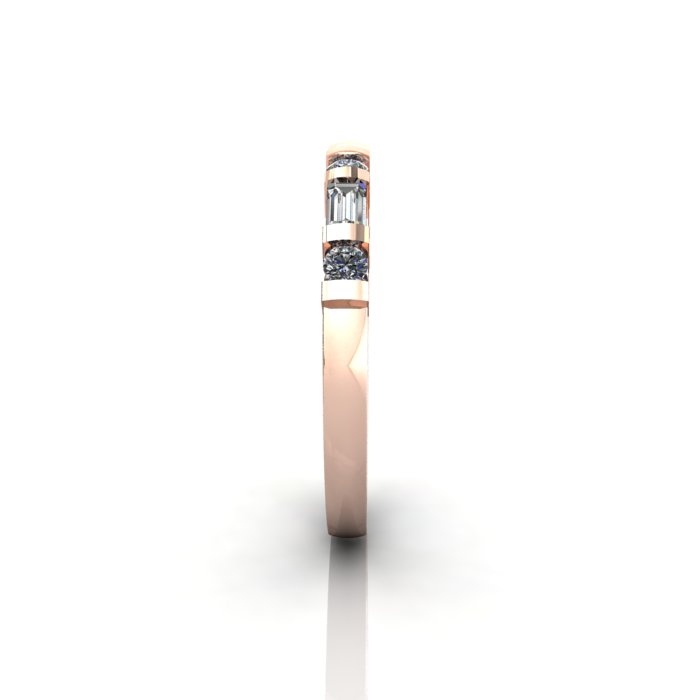 Round & Baguette Anniversary Diamond Ring Rose Gold RA3 SV