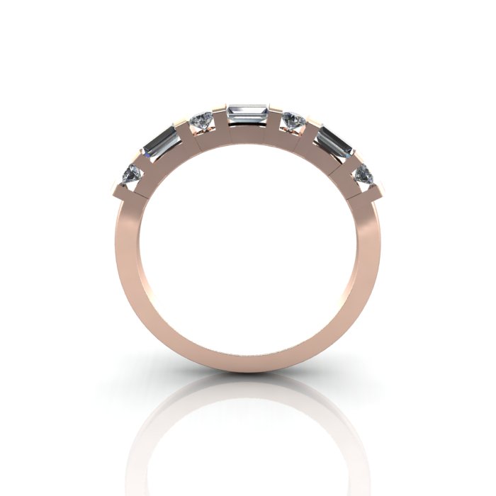 Round & Baguette Anniversary Diamond Ring Rose Gold RA3 TF