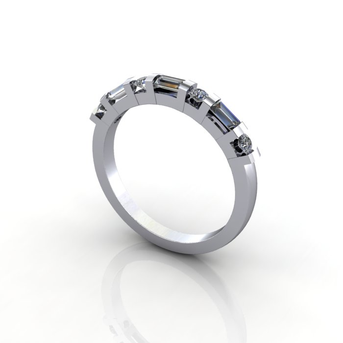 Round & Baguette Anniversary Diamond Ring White Gold RA3 3D