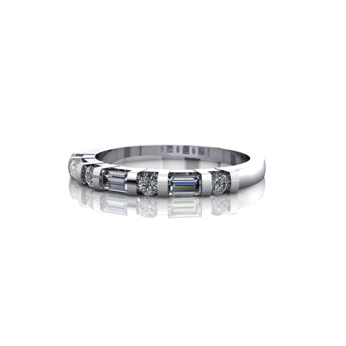 Round & Baguette Anniversary Diamond Ring White Gold RA3 LF