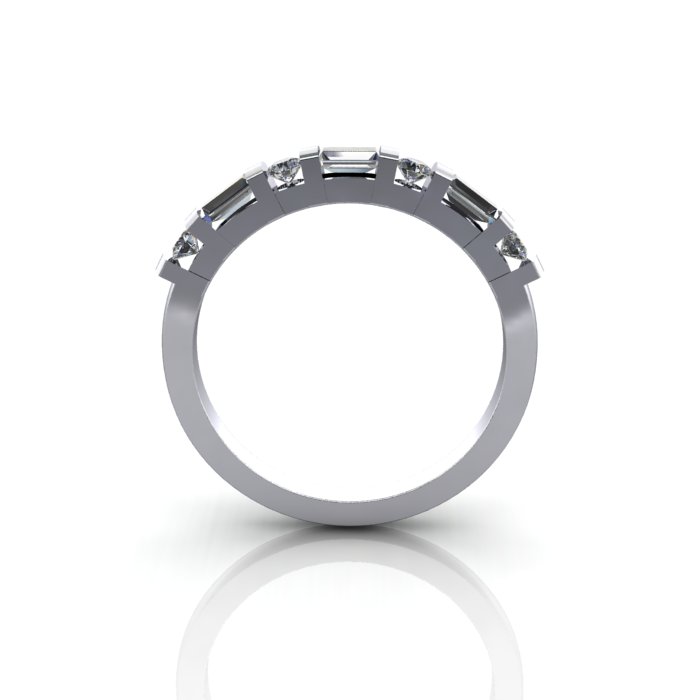 Round & Baguette Anniversary Diamond Ring White Gold RA3 TF