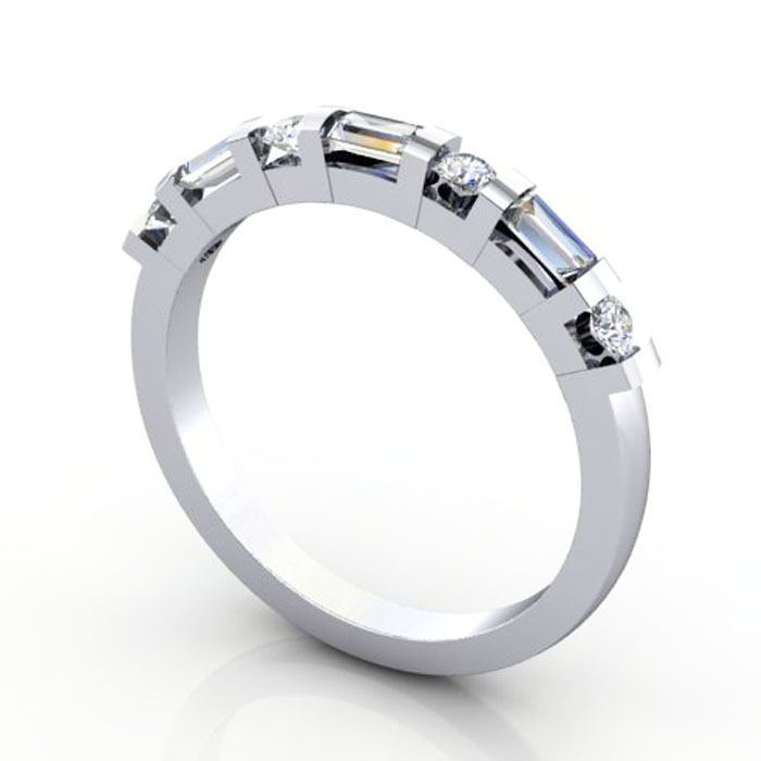 Thumb Round & Baguette Anniversary Diamond Ring White Gold RA3 3D