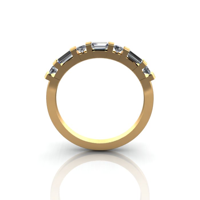 Round & Baguette Anniversary Diamond Ring Yellow Gold RA3 TF