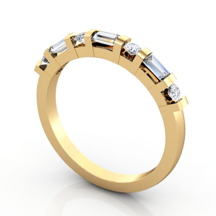 Thumb Round & Baguette Anniversary Diamond Ring Yellow Gold RA3 3D