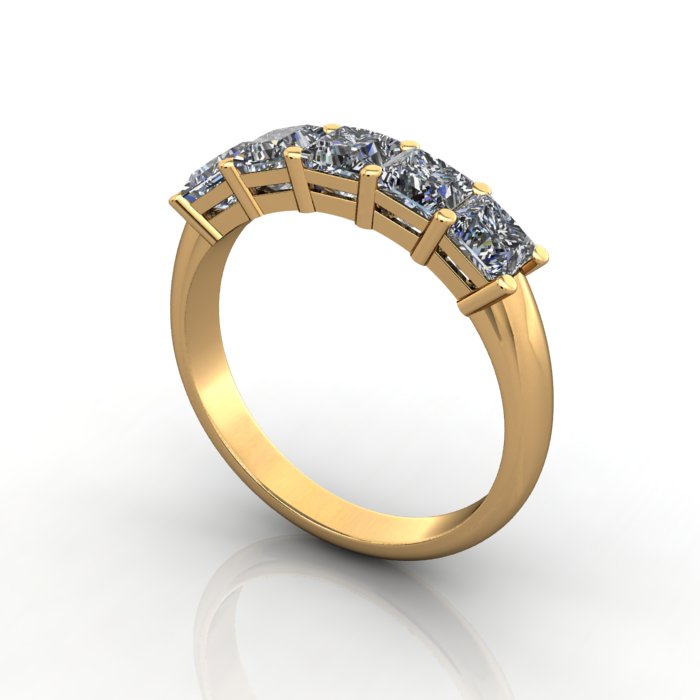 Princess Cut Anniversary Diamond Ring Yellow Gold RA5 3D