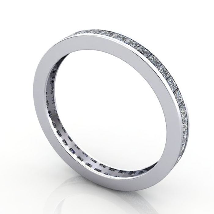 Thumb Princess Cut Eternity Diamond Ring White Gold RE4 3D