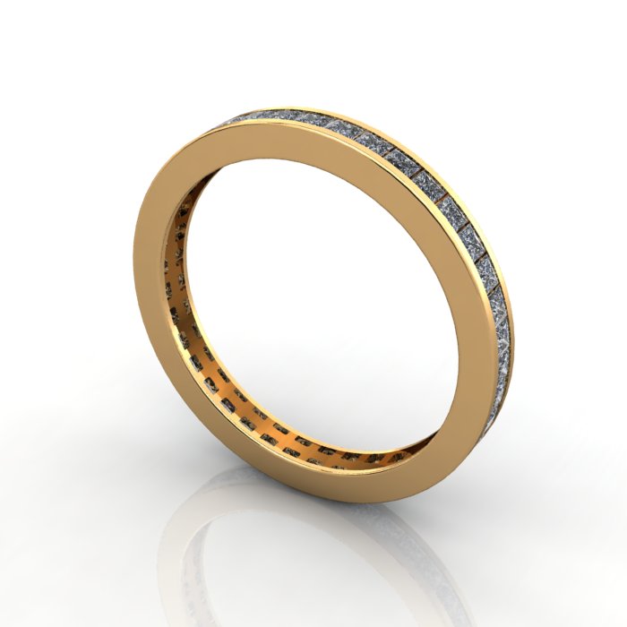 Princess Cut Eternity Diamond Ring Yellow Gold RE4 3D