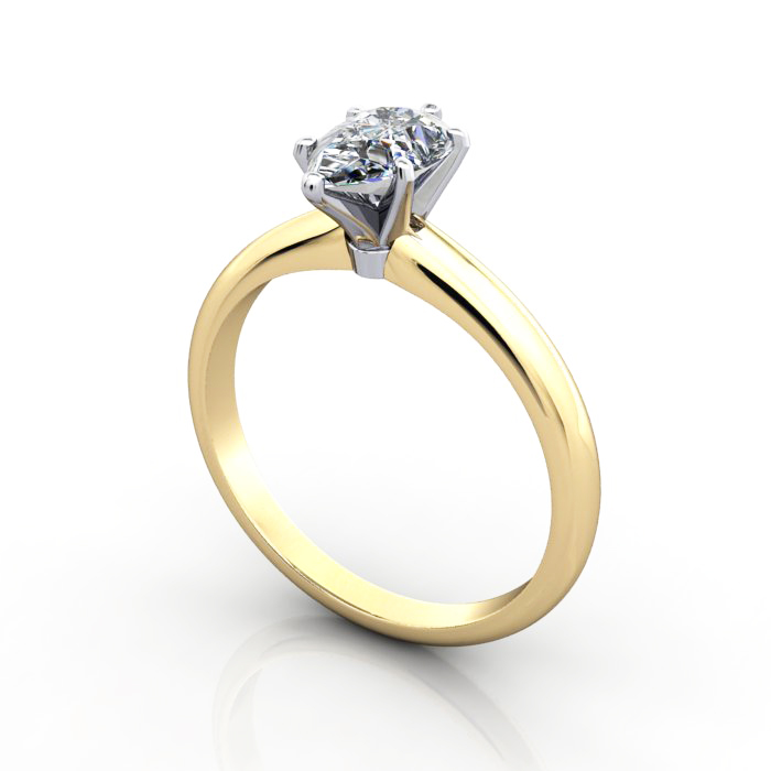 Pear Cut Solitaire Diamond Ring Yellow Gold RS2 3D
