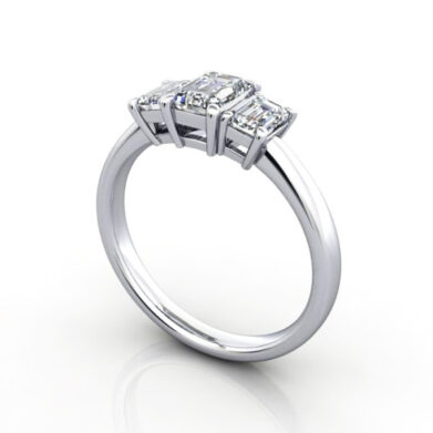 Emerald Cut Trilogy Diamond Ring Platinum RT4