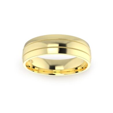 Yellow Gold Gents Double Grooved Wedding Ring