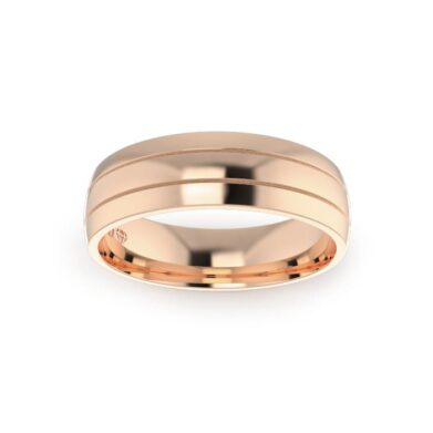 Rose Gold Gents Double Grooved Wedding Ring