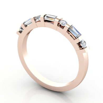 Round and Baguette Anniversary Diamond Ring Rose Gold RA3