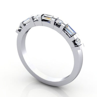 Round and Baguette Anniversary Diamond Ring White Gold RA3